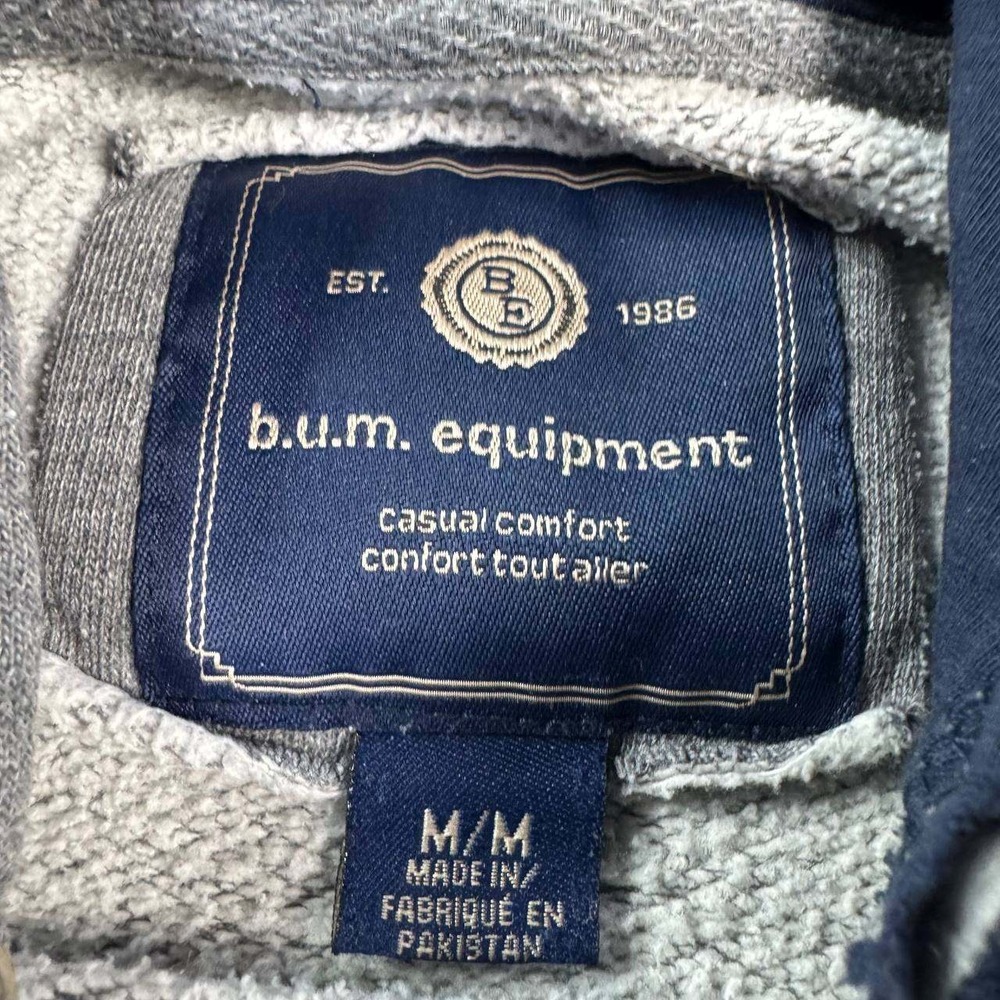 B.U.M. Equipment Hoodie Mens Medium Gray 90s Vintage Pullover BE-19-86 - Picture 7 of 16